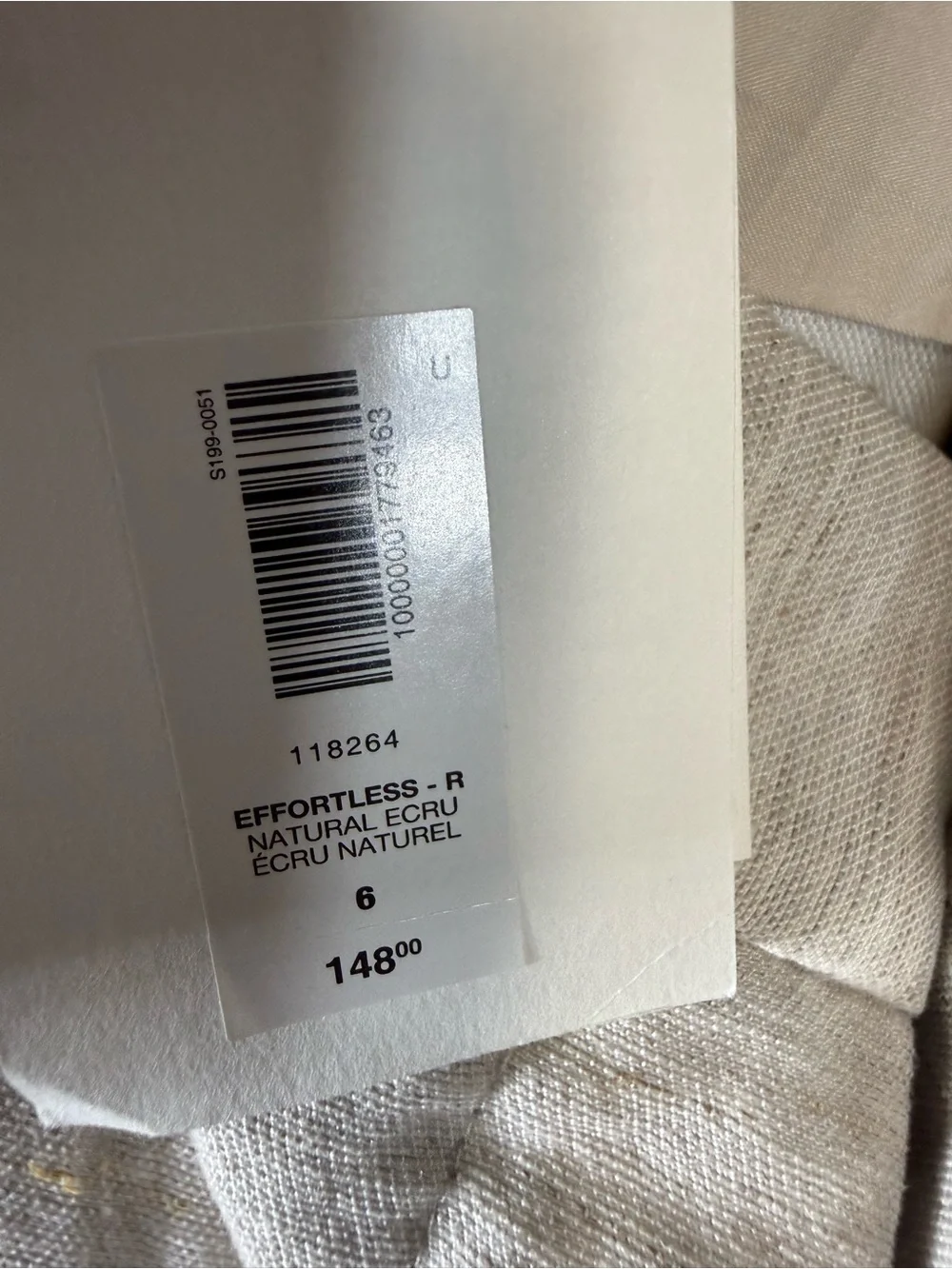 Aritzia Effortless Linen blend pant full length ecru‎ pleated waist 6 nwt